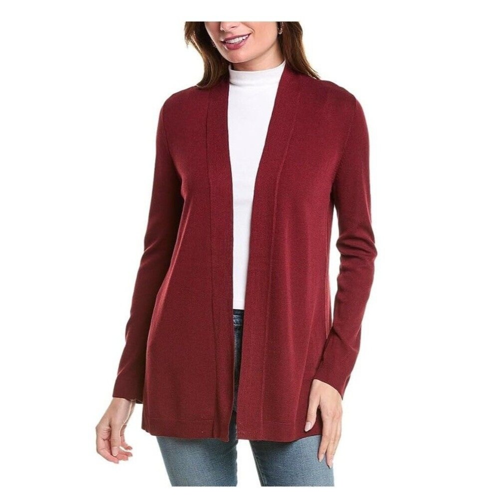 Jones New York Womens M Bordeaux Wine Red Open Front Cardigan Sweater NWT CO31